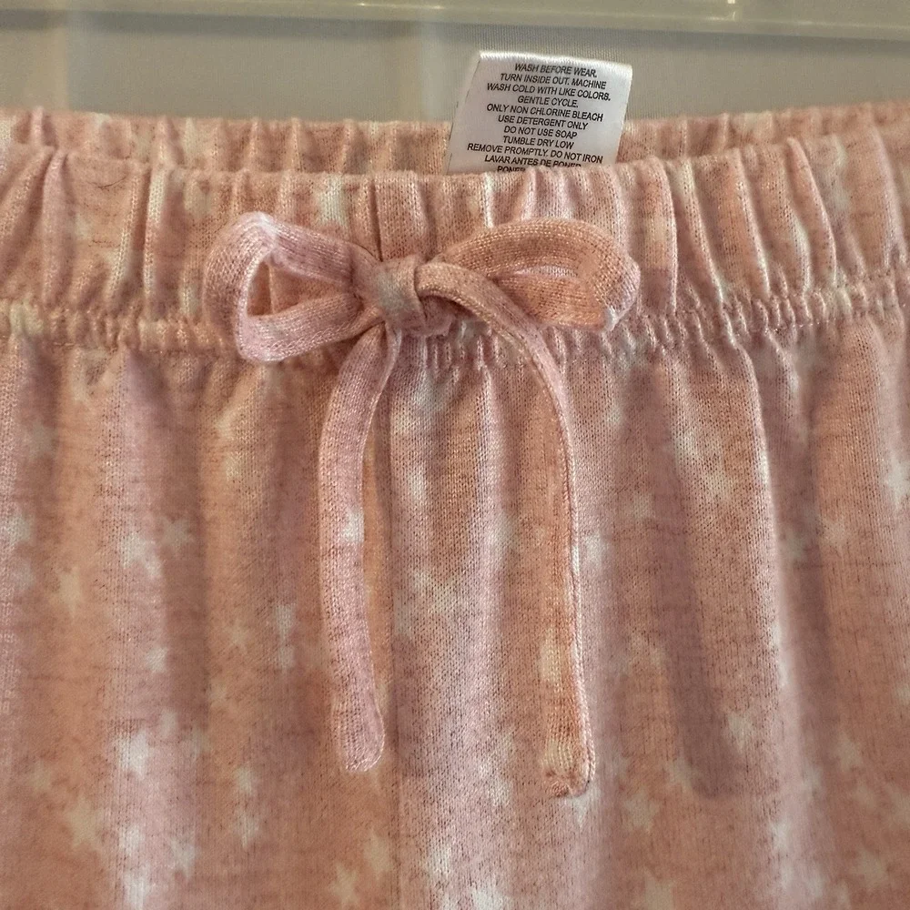 Girls M 8/10 Pajama Set‎ Pink White Stars Pjs Pants Long Sleeve